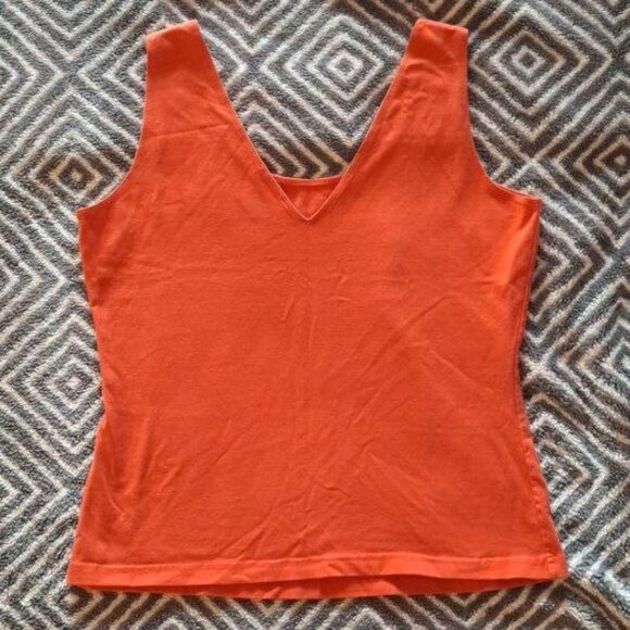 Vintage Peck & Peck Collection Orange V-Neck Tank Top - Picture 2 of 4